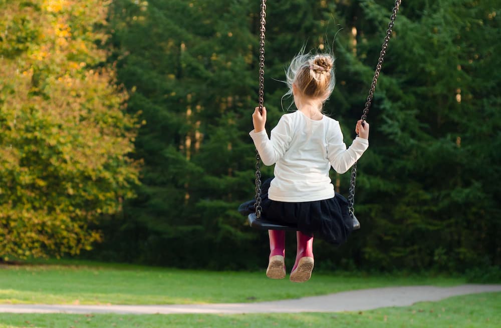 Child playing on a swing